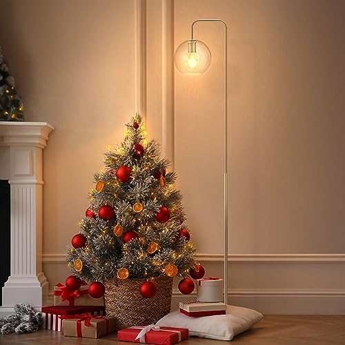 INMOZATA Floor Lamps for Living Room with Glass Lampshade, Reading Tall Lamp for Study, Brass Gold Industrial Standing Floor Lamp for Home Office
