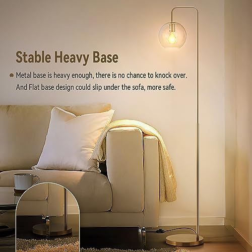 INMOZATA Floor Lamps for Living Room with Glass Lampshade, Reading Tall Lamp for Study, Brass Gold Industrial Standing Floor Lamp for Home Office