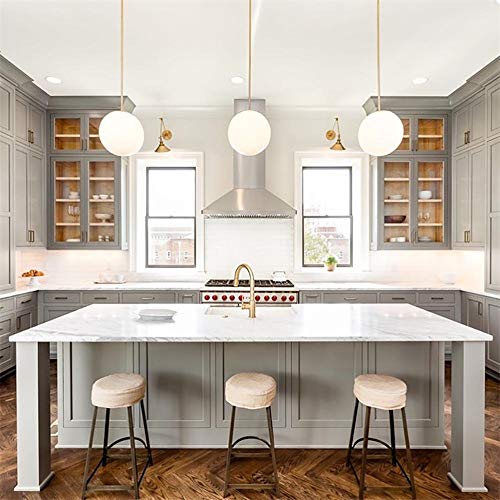 Kaj Hejmo Globe Pendant Lamp Matte White Glass- Mid Century Modern Lighting Fixture Brush Brass Finish- Semi Flush Mount Ceiling Light for Kitchen Living & Dinning Room (25cm)