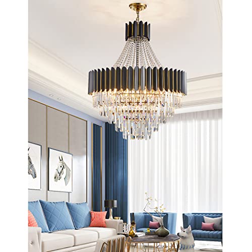 LENZRITE Black Modern Crystal Chandelier Dining Room丨Round Glass Prism Chandeliers Living Room丨Ceiling Light Fixture For Foyer Bathroom Bedroom, Entryway丨E14 Hanging Chandelier Light Fixtures