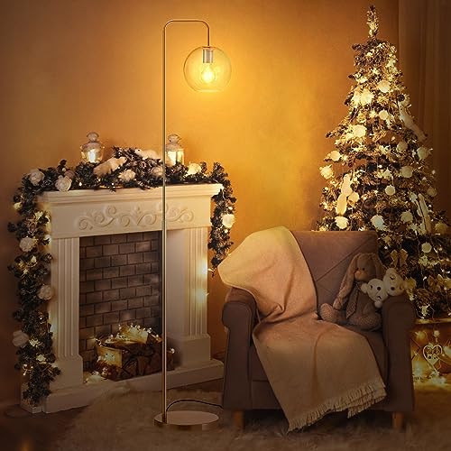 INMOZATA Floor Lamps for Living Room with Glass Lampshade, Reading Tall Lamp for Study, Brass Gold Industrial Standing Floor Lamp for Home Office