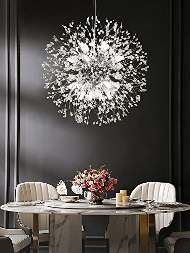 Qamra Modern Chrome Crystal Chandelier,16-Light Firework Pendant Dandelion Chandeliers Sputnik Lights Ceiling for Dining Room, Bedroom, Entry, Kitchen, Living Room