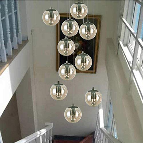 AAOTE Staircase Chandeliers 10 Glass Balls Multi Lights Modern Creative Living Room Pendant Light Glass Bubbles Villa Ceiling Lamp Duplex Apartment Spiral Stairs Long Chandelier, 45X200cm