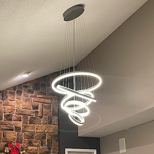 ZenithBeam Modern LED Chandelier,Led Chandelier Modern Chandelier for Dining Room,Dimmable with Remote,Acrylic Luxury Foyer Chandelier Lighting (Medium 5r(Silver))