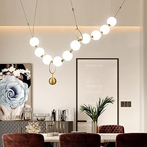TAXXII Postmodern Pearl Necklace Glass Ball Chandelier-10 Lights; Milk White Glass Ball Bubble Chandelier Lighting Adjustable LED for Living Room Bedroom Diningroom Bar (Warm White)