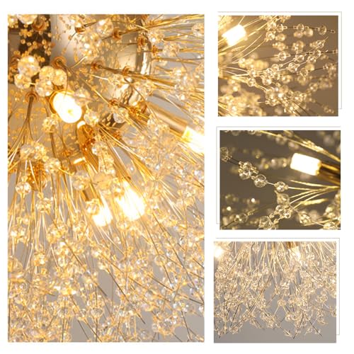 Vikaey Modern Crystal Chandelier, 9-Light Living Room Chandelier, Chandeliers Ceiling Light for Bedroom Kitchen Office (Gold)