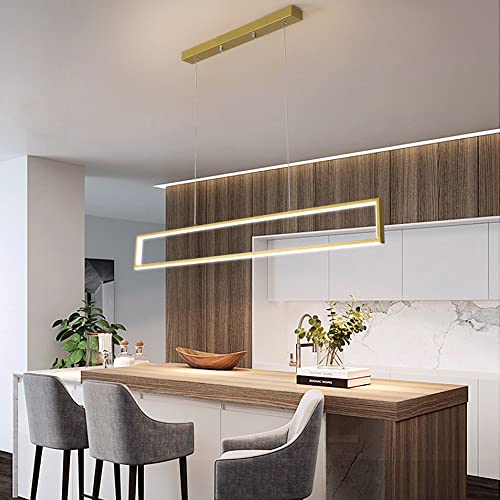 AOLEYE Minimalist Metal Strip Chandelier Home LED Pendent Lamp Nordic Office Decor Suspended Light Fixture Modern Kitchen Dining Room Adjustable Ceiling Hanging Light 39.4in