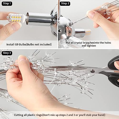Qamra Modern Chrome Crystal Chandelier,16-Light Firework Pendant Dandelion Chandeliers Sputnik Lights Ceiling for Dining Room, Bedroom, Entry, Kitchen, Living Room