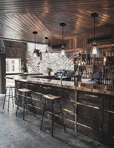 Lampop Pendant Light Industrial Ceiling Lamp Glass Shade Retro Lighting Vintage Hanging Lamp Chrome Base E27 Chandelier for Kitchen Dining Room Loft Bedroom Cafe Bar Restaurant, Transparent