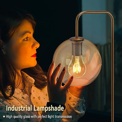 INMOZATA Floor Lamps for Living Room with Glass Lampshade, Reading Tall Lamp for Study, Brass Gold Industrial Standing Floor Lamp for Home Office
