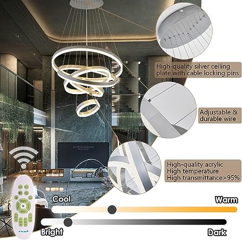 ZenithBeam Modern LED Chandelier,Led Chandelier Modern Chandelier for Dining Room,Dimmable with Remote,Acrylic Luxury Foyer Chandelier Lighting (Medium 5r(Silver))