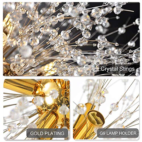 Vikaey Modern Crystal Chandelier, 9-Light Living Room Chandelier, Chandeliers Ceiling Light for Bedroom Kitchen Office (Gold)