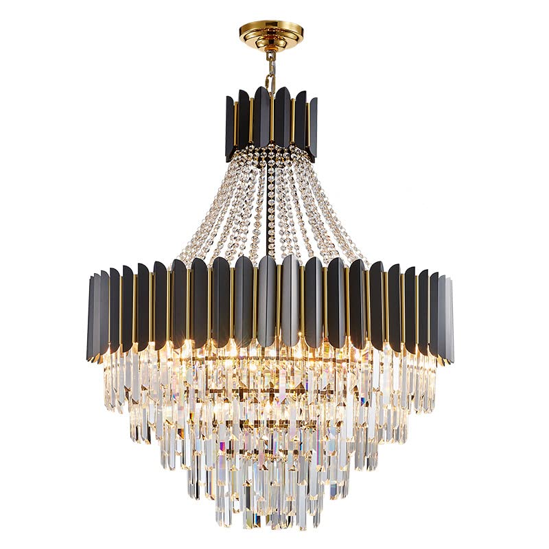 LENZRITE Black Modern Crystal Chandelier Dining Room丨Round Glass Prism Chandeliers Living Room丨Ceiling Light Fixture For Foyer Bathroom Bedroom, Entryway丨E14 Hanging Chandelier Light Fixtures