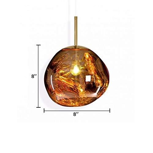 VVHUDA Modern Pendant Light Fixture, Post Modern Glass 1 Light Accent Suspended Lamp Gold Melt Pendant Lamp LED Ceiling Fixture for Living Room Bedroom Office (Color-Gold) Small Gift