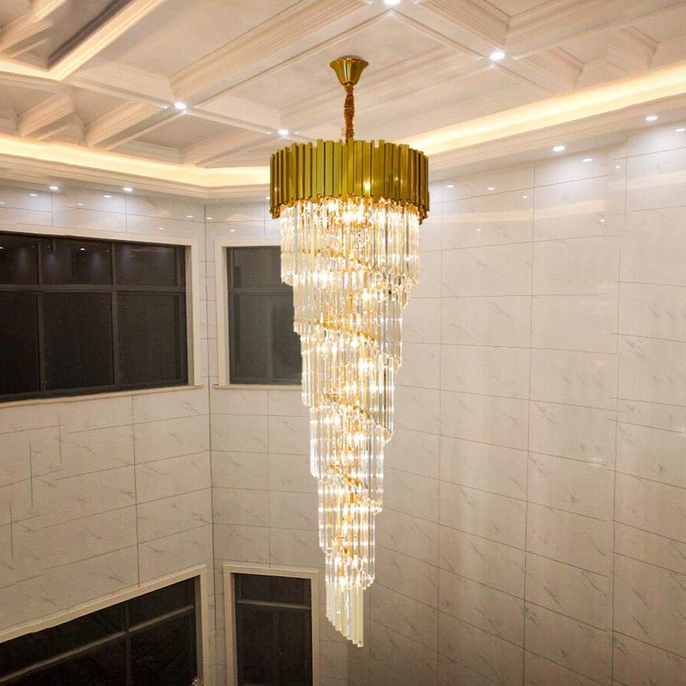 loonju Top Luxury Modern Chandelier Lighting for Staircase Long Gold Crystal Light Fixtures Large Hallway Indoor Stair LED Cristal Lamp,Warm White,Dia100xH300cm