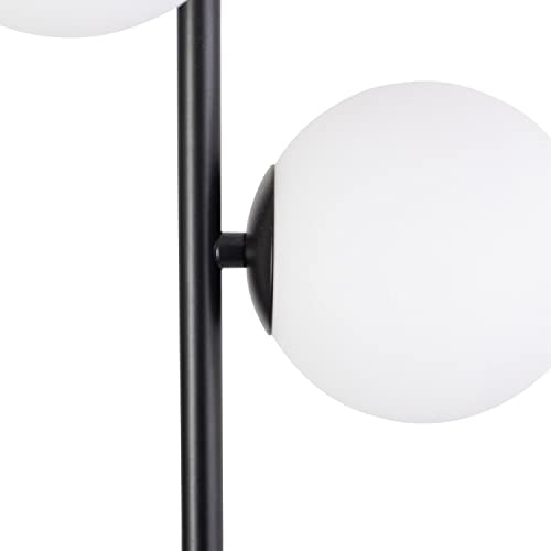 firstchoicelighting Modern Black Stem Floor Lamp with Opal Globe Glass Shades