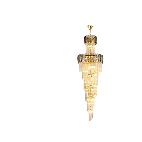 JMWYH Crystal Chandeliers Stair Chandelier Light Luxury Villa high-end Crystal lamp Home 4 Meters Empty Building Middle Floor Duplex Stair Light Long Chandelier (Size : Grey 1020 * 7000m