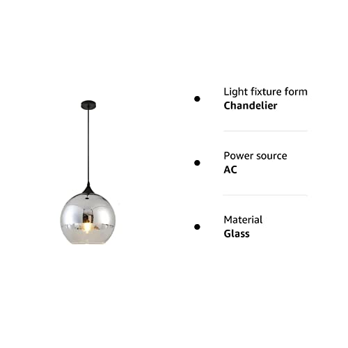 Euone_Clothes Semi-Plated Spherical Glass Pendant Light,Modern Simple Globe Ceiling Hanging Lamp, Kitchen Island Dining Room Bedroom Chandelier (Silver, 30cm)