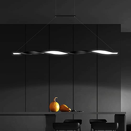 Modern Spiral Pendant Light Linear Strip Chandelier Ceiling Lamp Black+White Hanging Lighting Bar, Minimalist LED Suspended Lamps for Dining Room Bedroom Pool Table, 6000K Cool White Little Happy