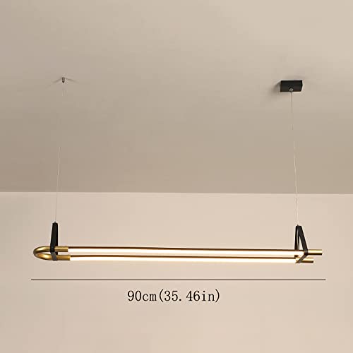 AOLEYE Contemporary Metal Long Strip Pendant Light LED Tri-Color Dimmable Ceiling Hanging Lamp Modern Minimalist Chandelier for Home Living Room Dining Table Kitchen Island