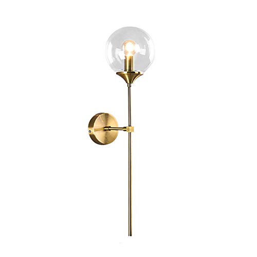 MZStech Vintage Industrial Wall Mounted Sconce, Clear Glass Globe with Long Arm Gold Wall Lamp,Golden Wall Light for Bedside (Clear)