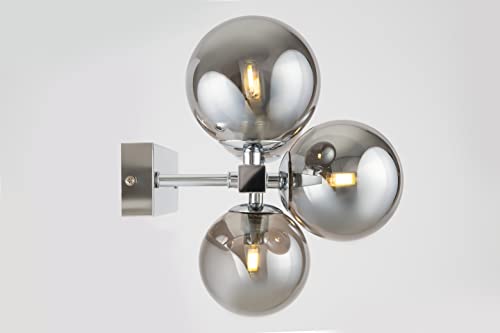 Modern Wall Light, Multi arm, Unusual & Unique, Loft Industrial Design, Metal Silver Frame, 5 Grey Toned Glass lampshades, 5 Lights G9 28W 220-240V, Bulbs not Included