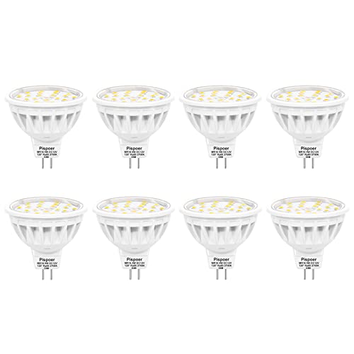 Pispoer Dimmable MR16 GU5.3 LED Light Bulbs,Warm White 2700K,5W Equivalent 50W Halogen,DC12V LED Spotlight,600LM RA85,120° Beam Angle,Pack of 8.