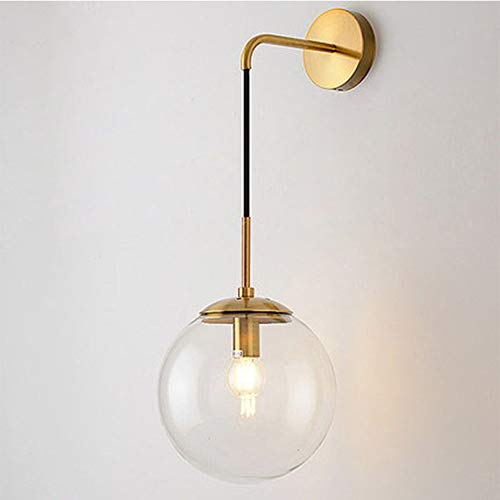 MZStech Industrial Vintage 15cm Glass Globe Drop Wall Light Fixture Bedroom Corridor Sconce Light Retro Clear Glass Sphere Wall Lamp (Clear)