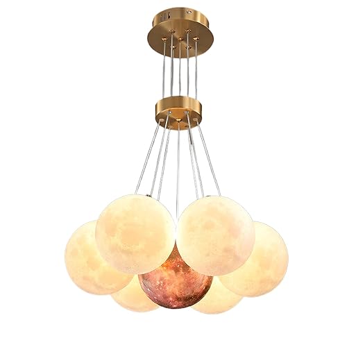 ISSPTYB Modern Cluster Frosted Glass Bubble Chandelier for Dining Table Earth Moon Planet Milk White Ball Ceiling Pendant Light Nordic Coastal Large Hanging Lamp for Living Room Bedroom Nursery Kitch