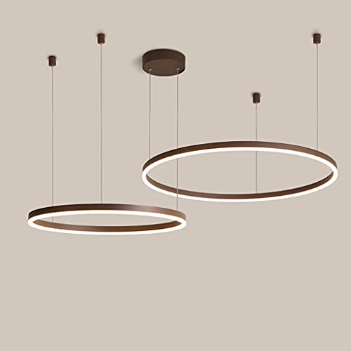 LED Pendant Lamp Living Room Lights Modern Ring Design Hanging Lamp Dimmable Remote Metal Chandelier Acrylic Lampshade Ceiling Light for Hotel Restaurantlight Lobby Room Illumination,Brown,2 Rings