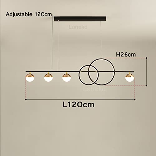 Lanekd Dining Table Lamp Modern LED Pendant Lights 120cm Dimmable Hanging Lamp Bedroom Ring Chandelier Height Adjustable with Remote Control Office Living Room Kitchen Suspension Lamp Black