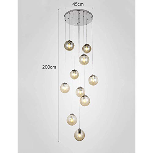 AAOTE Staircase Chandeliers 10 Glass Balls Multi Lights Modern Creative Living Room Pendant Light Glass Bubbles Villa Ceiling Lamp Duplex Apartment Spiral Stairs Long Chandelier, 45X200cm