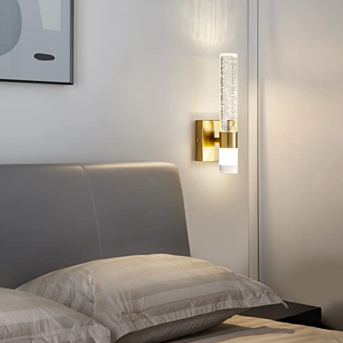 Epinl Gold Sconce Wall Lighting - Modern Gold Wall Sconce Crystal Wall Light LED Wall Mount Light Vertical and Horizontal Bathroom Vanity Light Fixture for Living Room Bedroom
