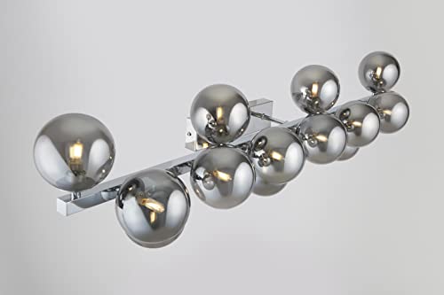 Modern Wall Light, Multi arm, Unusual & Unique, Loft Industrial Design, Large, Metal Silver Frame, 13 Grey Toned Glass lampshades, 13 Lights G9 28W 220-240V, Bulbs not Included