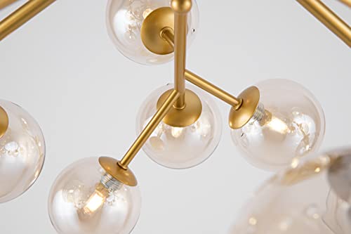 Modern Ceiling Light, Molecule Shape, Metal Gold Frame, 20 Transparent Toned lamp Shades, Unusual Design, loft Industrial, 20 Bulbs G9 28W 220-240V not incl