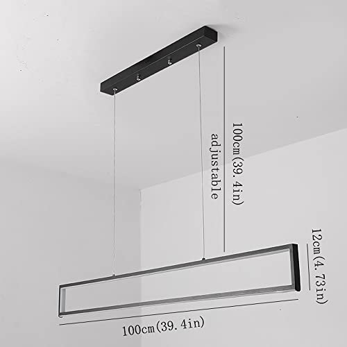 AOLEYE Minimalist Metal Strip Chandelier Home LED Pendent Lamp Nordic Office Decor Suspended Light Fixture Modern Kitchen Dining Room Adjustable Ceiling Hanging Light 39.4in