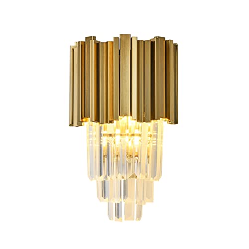 ZTTECH 350MM Modern Crystal Wall Lamp with Gold Base and Crystal Glass Shade - Elegant Golden Wall Sconce for Home, Hotel and Club