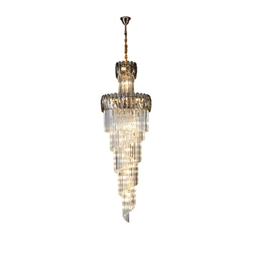 JMWYH Crystal Chandeliers Stair Chandelier Light Luxury Villa high-end Crystal lamp Home 4 Meters Empty Building Middle Floor Duplex Stair Light Long Chandelier (Size : Grey 1020 * 7000m