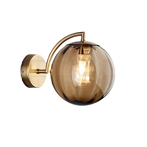 ZTTECH Amber Glass Ball Wall Light Sconce, Amber Glass Globe with Gold Base Wall Lamp Wall Light for Bedside (Amber)