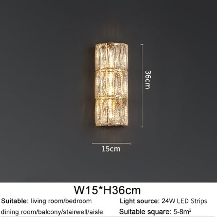 Wall lamp, Led Crystal Wall Lamp for Bedroom Living Room Gold Creative Design Lighting Modern Home Decor Wall Sconce Luxury Cristal Lustre,Indoor Wall Light (Size : W15H36cm)