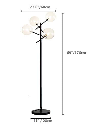 SurparsHouse Sputnik Chandelier Floor Lamp, 4-Light Glass Globe Floor Light,Black