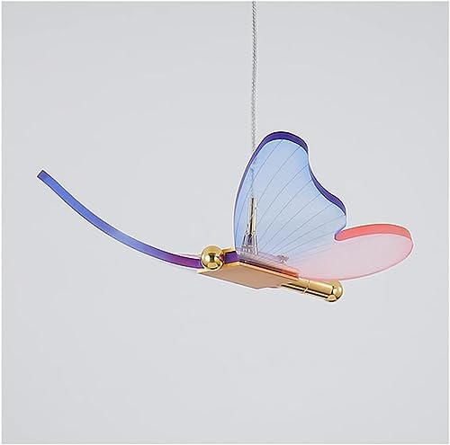 RAGGZZ Small Butterfly Chandelier for Girls Bedroom Gold Ceiling Light Dimmable Led Hanging Lamp Blue Pink Acrylic Modern Lamp for Kitchen Living Room Dining Room Foyer/Blue and Pink