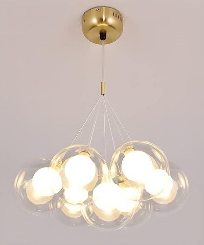 ISSPTYB Contemporary Clear Glass Bubble Chandelier 7/13 Ball Lamp Milk Globe Ceiling Pendant Light Hanging Nordic Modern Gold Dining Room Chandelier Over Table Living Room Kids Bedroom Foyer