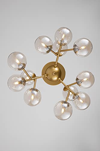 Modern Ceiling Light, Molecule Shape, Metal Gold Frame, 12 Transparent Toned lamp Shades, 12 Lights, Unusual Unique Design, loft Industrial, 12 Bulbs G9 28W 220-240V not incl