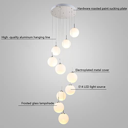AAOTE Modern Simple Spiral Staircase Chandelier Crystal Light Shade Ceiling Balls Glass Bubble Lamp Large Pendant Light Fixtures for Living Room Hallway,12 Ball Hanging Lights,50×250cm