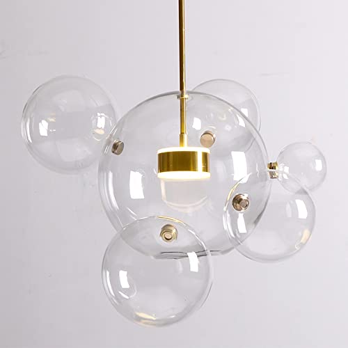 Nordic Restaurant Bubble Ball LED Bubble Glass Chandelier Bar Window Gallery Living Room Light Creative Glass Magic Bean Molecular Chandelier (1 lamp and 1 Ball (Round Plate))