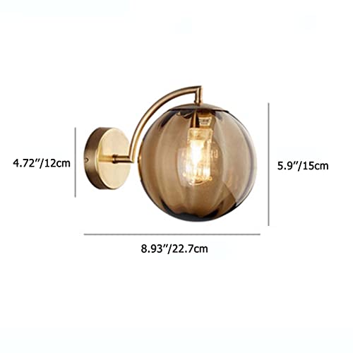 ZTTECH Amber Glass Ball Wall Light Sconce, Amber Glass Globe with Gold Base Wall Lamp Wall Light for Bedside (Amber)