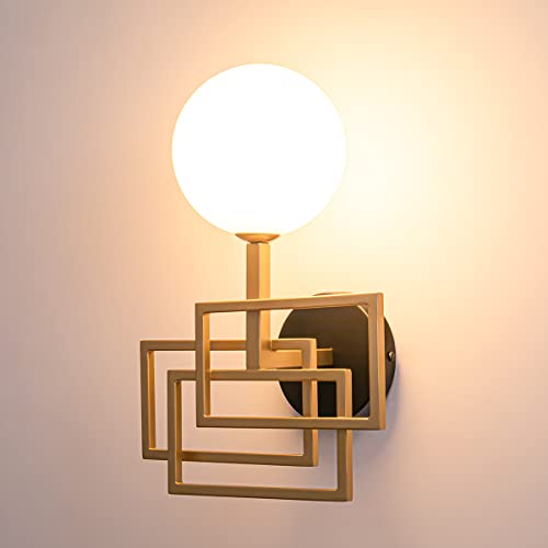 SPARKSOR Gold Wall Sconce 1 Light,Mid Century Modern Globe Wall Sconce, Gold Wall Light for Home Decor Restaurant Living Room Bedside Stairs Bathroom Mirror