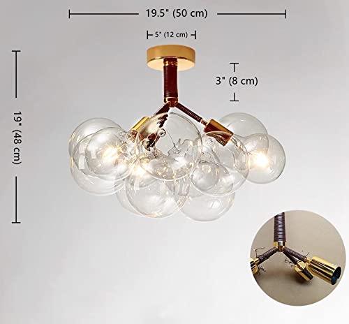 PPWW 3-Light Ceiling Light Fixture with 9 Round Heads, Clear Glass Balls, Bubble Shape Ceiling Light Fixture