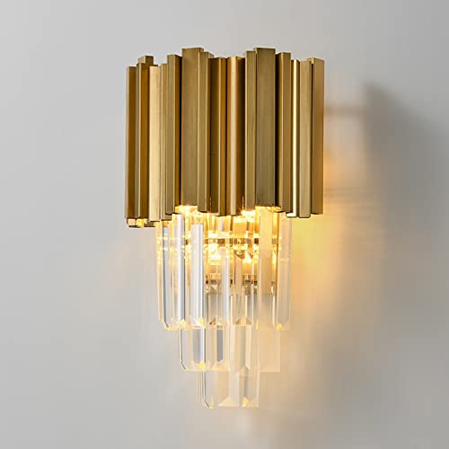 ZTTECH 350MM Modern Crystal Wall Lamp with Gold Base and Crystal Glass Shade - Elegant Golden Wall Sconce for Home, Hotel and Club